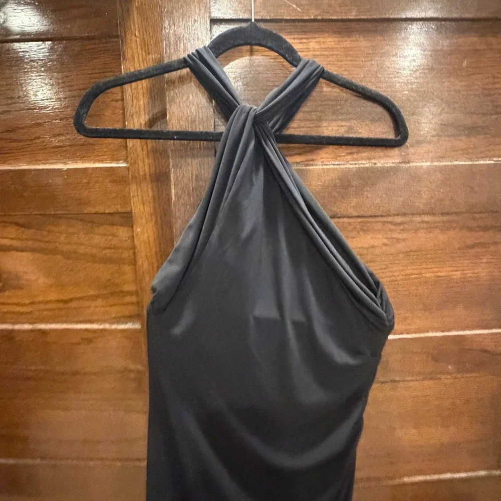 Victoria's Secret medium Black Halter Dress side rouched shelf bra bodycon LBD